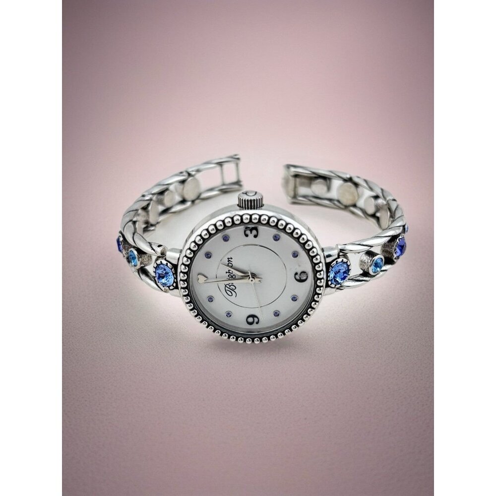 BRIGHTON HALO CORONA TANZANITE PURPLE BLUE HUES SWAROVSKI CRYST SLVR WATCH + tin